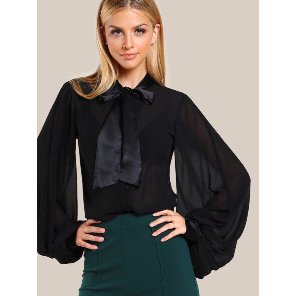 SHEIN Black Blouse with Neck Bow
